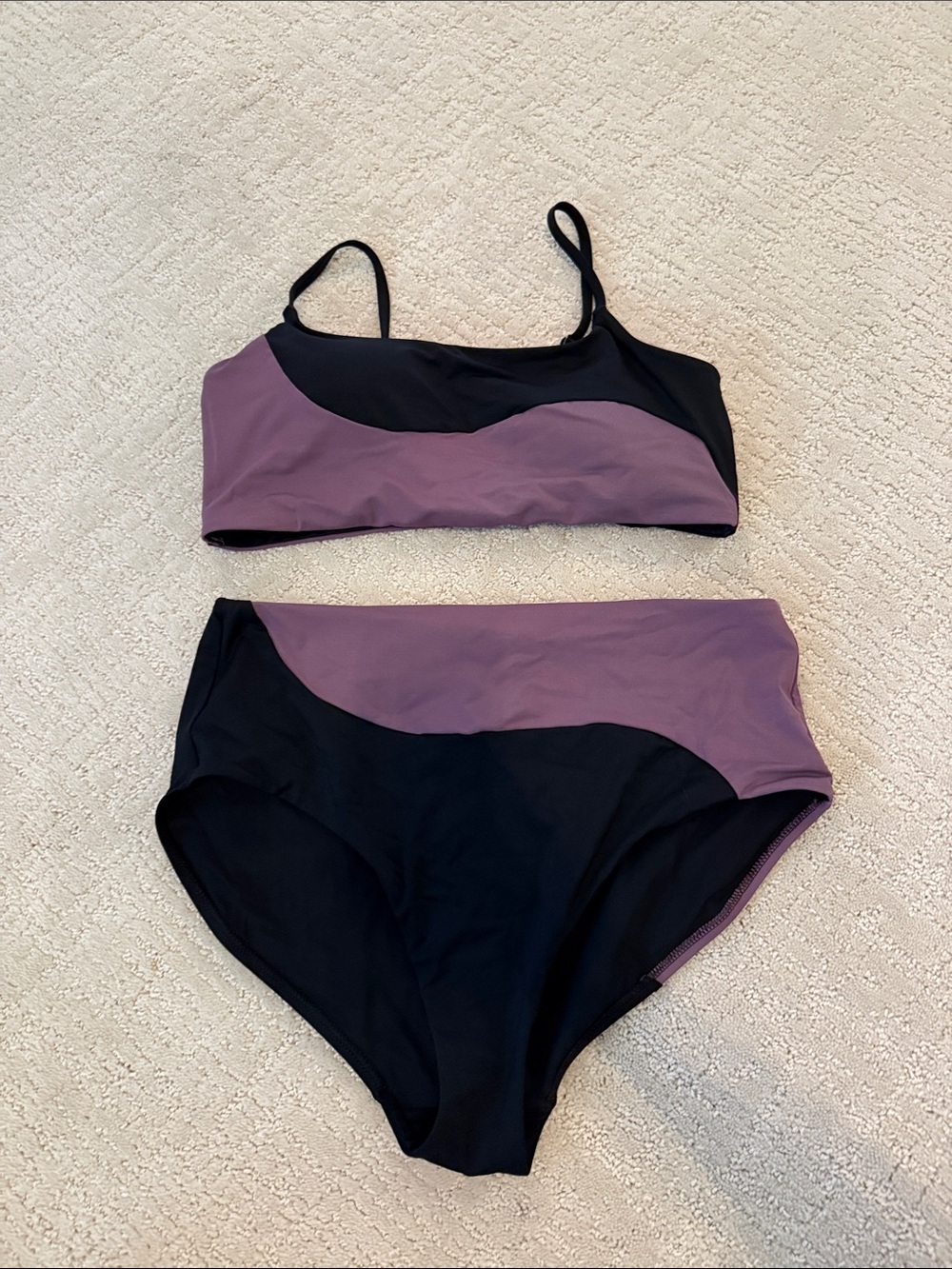 Athleta Black and Mauve Colorblock High-Waist Bikini Set